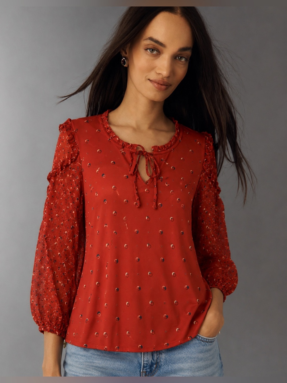 Mauve by Anthropologie Women Red Joaquin Peasant Blouse Sz. M